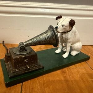 Vintage, Cast Iron Nipper Dog Figurine on Green Base, Rogers Foundry, Birmingham